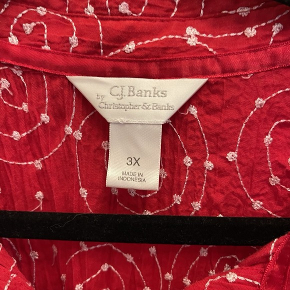 CJ Banks‎ Red Crinkle Embroidered Button Up Shirt Womens 3X - Picture 5 of 7